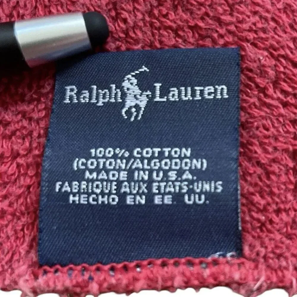 Vintage 1990s Ralph Lauren Red Cotton Towel Set 3 Bath Body Hand Washcloth USA